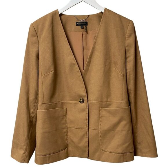 DONNA KARAN Designer Blazer Size 16 Womens Camel Tan Modern Jacket Autumn Breeze - Picture 1 of 10